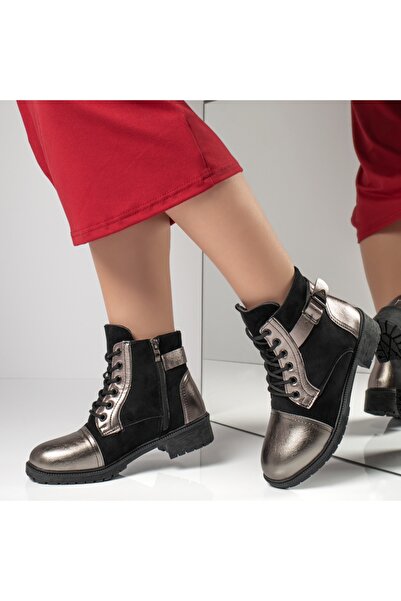 BMoD Black suede women's ankle boots with zipper, buckle, and silver details MOD10854