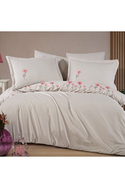 Hobby home collection Premium Salome Taş - Poplin Çift Kişilik Nakışlı Nevres...