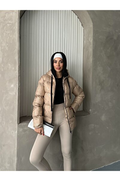 Fashionbox kadın gold varak baskılı şişme mont 25113