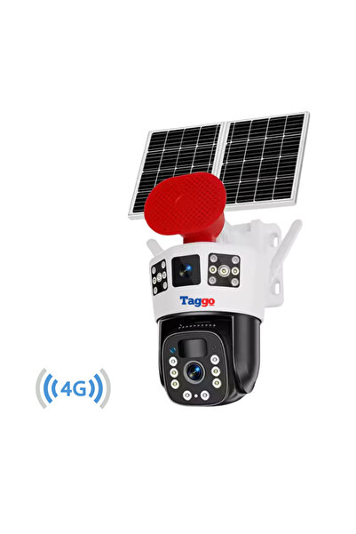 Taggo Cameră de supraveghere solară 4G, Ultra HD 6K, dublă cameră de 12MP, încărcare solară de 20W