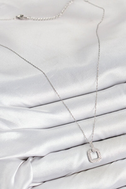 Skygo Brass Zircon Stone Square Model Silver Color Women's Necklace - Tj-Bko10409