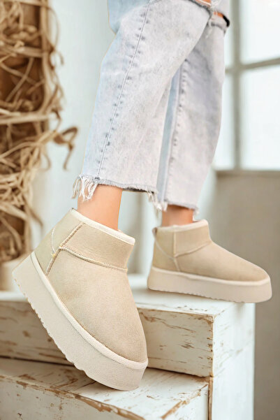 Emax Süet Içi Kürklü Kalın Taban Bilekte Kadın Bot & Bootie