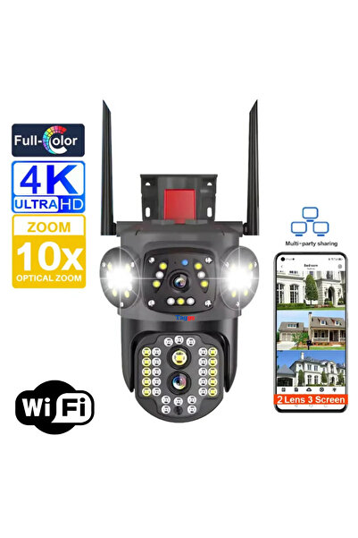 Taggo Cameră de supraveghere, WIFI, zoom 10X, 3 ecrane, rezoluție 4K, detectare umană