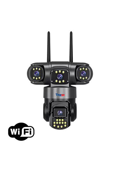 Taggo Cameră de securitate WiFi 6K, 12MP, 3 obiective, controlată prin aplicație, vedere panoramică
