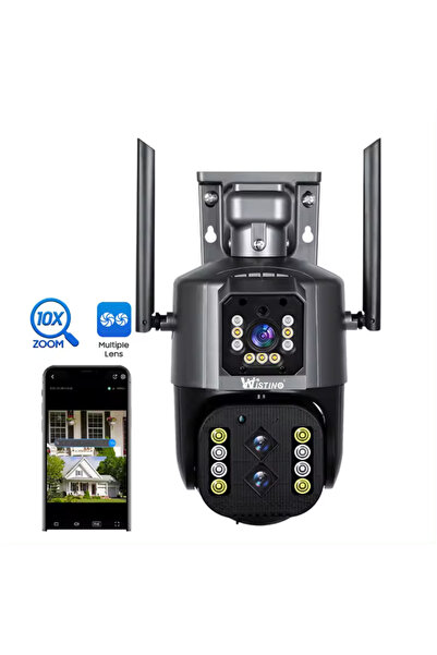 Taggo Cameră de supraveghere exterioară WiFi 4K, obiectiv dual de 8MP, zoom 10x, alerte inteligente