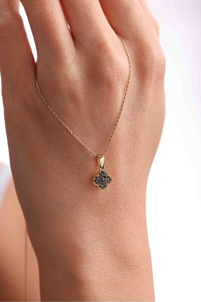 Giza Jewelry 14 Ayar Altın Orta Boy Taşlı Yonca Kolye Ucu