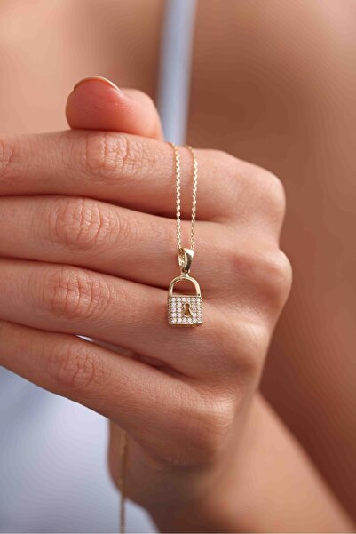 Giza Jewelry 14 Ayar Altın Taşlı Büyük Kilit Kolye Ucu