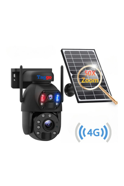 Taggo Cameră de supraveghere solară Ultra HD 4G, zoom 3K 50X, obiectiv dublu, încărcare solară 10W