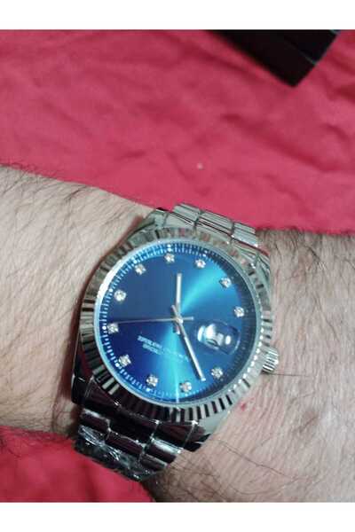 Brality قرص باللون الأزرق الداكن مرصع بحجر الزركون... ساعة يد رجالية بسوار فض...