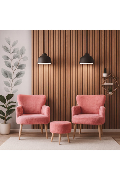 Azra Mobilya Roma Welsoft Yumuşak Kumaş 2 Berjer 1 Puf Seti – Yumuşak Dokulu Modern Konfor - GÜL KURUSU