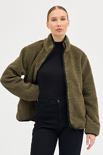 ABOUT US Stand-Up Collar Regular Fit Pocketed Plush Coat Jacket # Au0244