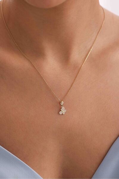 Giza Jewelry 14 Ayar Altın Taşlı Kelebek Kolye Ucu