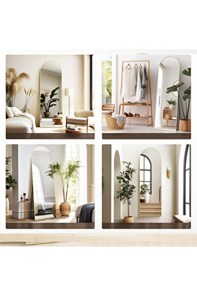 Elindor Oglindă decorativă aurie pentru podea, dreptunghiulară, verticală, design arcuit, 150x40 cm