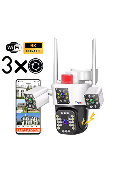 Taggo 6K Surveillance Camera, 12MP, Triple Lens, App-Controlled, 2024 Model