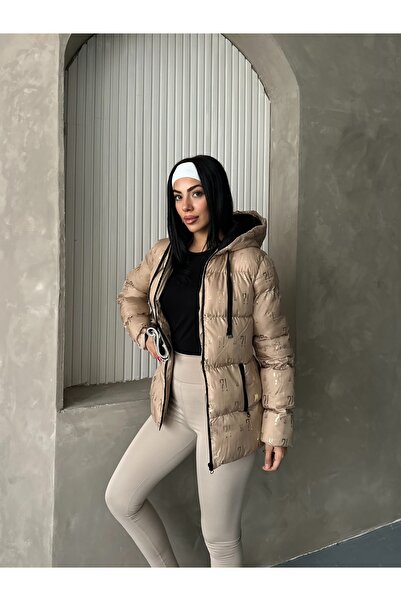 Fashionbox kadın gold varak baskılı şişme mont 25113