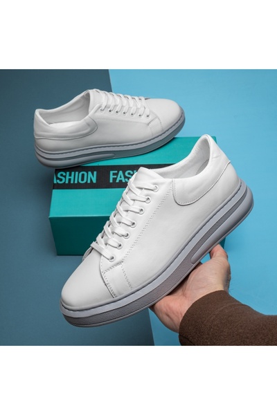 Modlet.ro Pantofi sport casual bărbătești albi cu șireturi din piele MOD13120