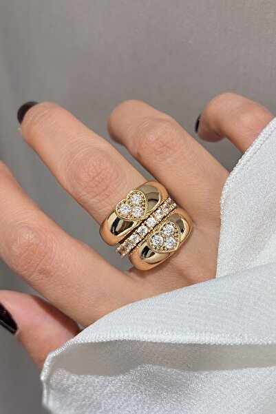 Lavian Accessories Heartline Kalın Bombeli Zirkon Taşlı yüzük (AYARLANABİLİR)