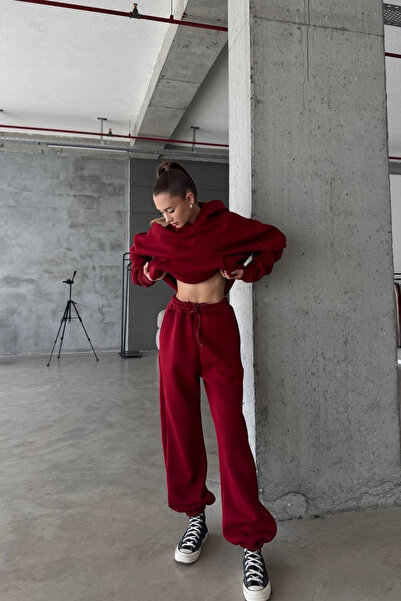 CMZ COLLECTİON Kadın Oversize 3 İplik Polar Sweat Eşofman Takımı - Kapüşonlu ...