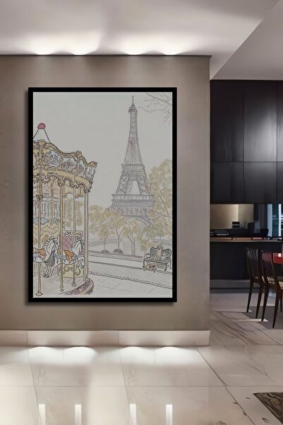 Teona Ahşap Tablă decorativă din lemn, dreptunghiulară, cu aspect de roată Ferris și cadru Turnul Eiffel