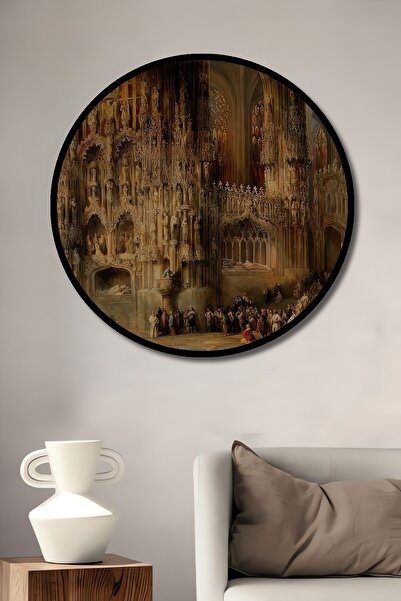 Teona Ahşap Tablou decorativ cu aspect de cadru rotund din lemn, interiorul b...