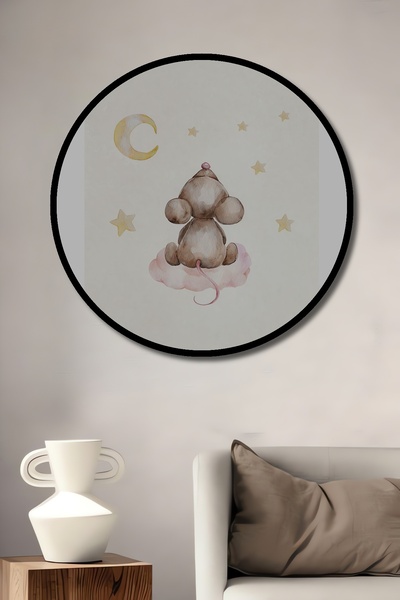 Teona Ahşap Tablou decorativ cu cadru rotund din lemn, aspectul unui șoarece ...