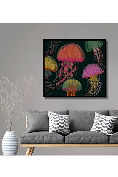 Teona Ahşap Tablou decorativ din lemn dreptunghiular cu aspect de cadru cu valuri colorate de meduze