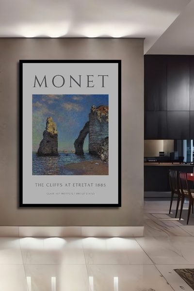 Teona Ahşap Tablou decorativ din lemn dreptunghiular Claude Monet cu aspect de cadru de stânci