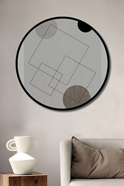 Teona Ahşap Tablou decorativ cu cadru rotund din lemn, cu aspect de artă cu forme geometrice