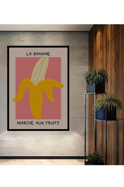 Teona Ahşap Tablou decorativ din lemn dreptunghiular, desen de banane semi-învelite, aspect de cadru