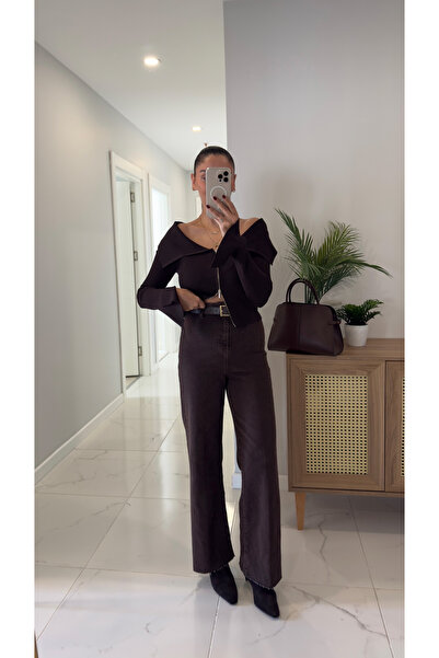 BİRCANÇİL Blugi drepti Gita Kahve Kemerli tiv nefinisat