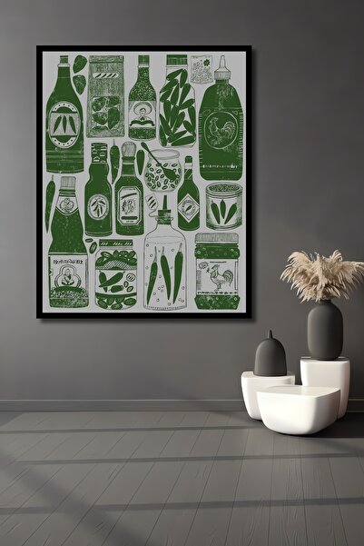 Teona Ahşap Tablou decorativ din lemn dreptunghiular cu aspect de cadru de sticle și borcane