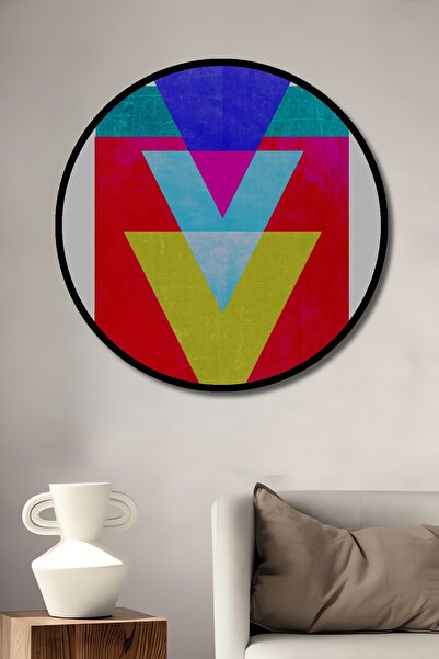 Teona Ahşap Compoziție decorativă din lemn cu aspect de cadru rotund, triunghiuri colorate