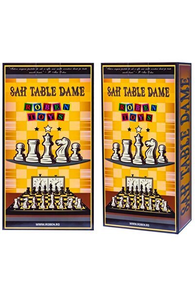 Robentoys Joc 3 în 1: Șah, Table, Dame, Cutie de lemn, 40x19 cm -