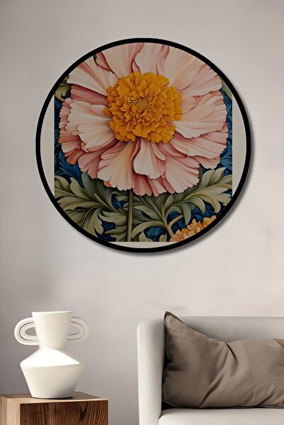 Teona Ahşap Tablou decorativ cu cadru rotund din lemn cu aspect William Morris Motiv floral