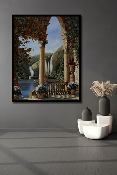 Teona Ahşap Tablou decorativ din lemn dreptunghiular, peisaj natural, cascadă, grădină, aspect de cadru