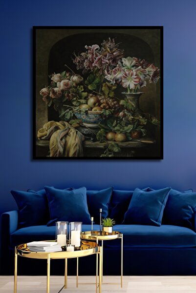 Teona Ahşap Tablou decorativ din lemn dreptunghiular cu aspect de rama cu flori si fructe