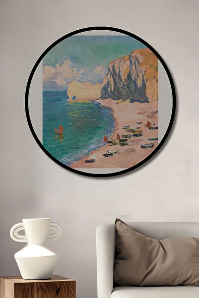Teona Ahşap Декоративна дървена картина в кръгла рамка - морски пейзаж на Клод Моне