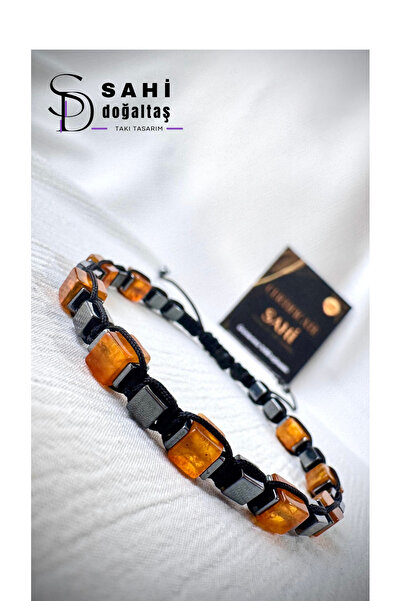 SAHİ_DOĞALTAŞ SAHİ DOĞALTAŞ Erkek Kehribar Doğal Taş Makrome Bileklik