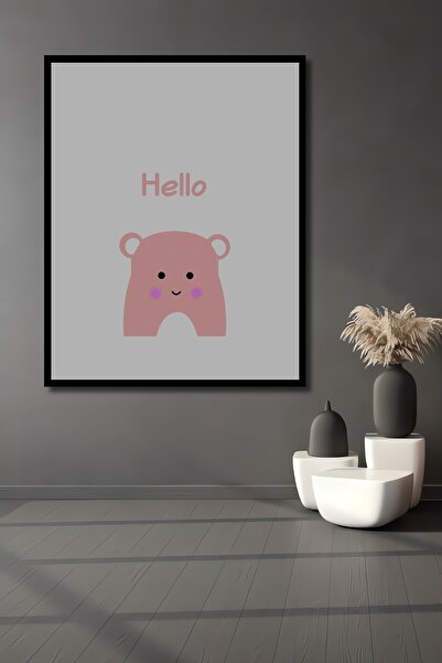 Teona Ahşap Tablou decorativ din lemn dreptunghiular cu aspect de ramă de bun venit cu ursuleț drăguț