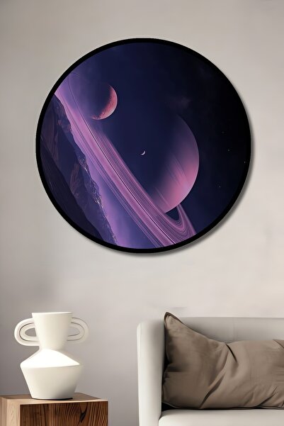 Teona Ahşap Tablou decorativ cu aspect de cadru rotund din lemn Planete și sa...