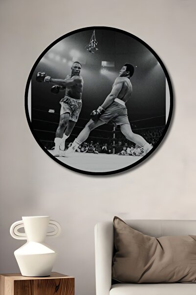 Teona Ahşap Tablou decorativ cu aspect de cadru rotund din lemn, lupta dintre...