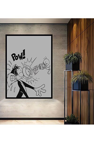 Teona Ahşap Tablou decorativ din lemn dreptunghiular cu aspect de rama de conversație Sylvester Tweety