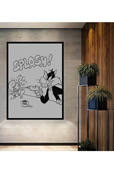 Teona Ahşap Tablou decorativ din lemn dreptunghiular cu aspect de cadru de desene animate Sylvester Tweety