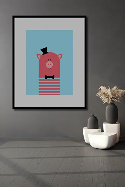 Teona Ahşap Tablou decorativ din lemn, dreptunghiular, cu desen de porc în pălărie, aspect de cadru