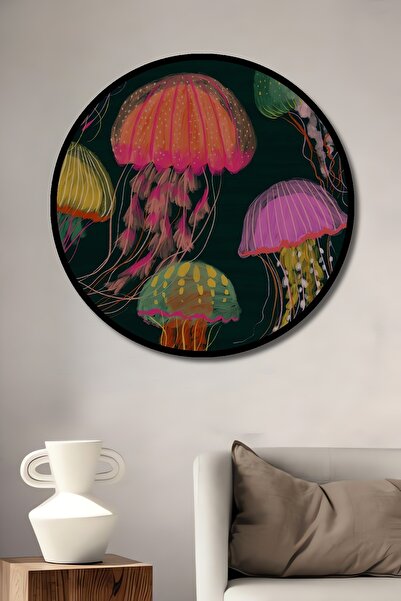 Teona Ahşap Tablou decorativ cu aspect de cadru rotund din lemn, valuri color...