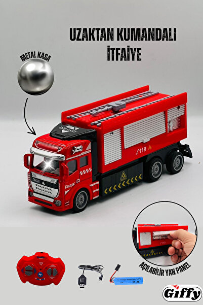 giffy Uzaktan Kumandalı İtfaiye Şarjlı Işıklı Full Fonksiyon Oyuncak Araç Met...