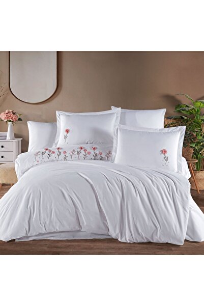 Hobby home collection Premium Salome Beyaz - Poplin Çift Kişilik Nakışlı Nevr...