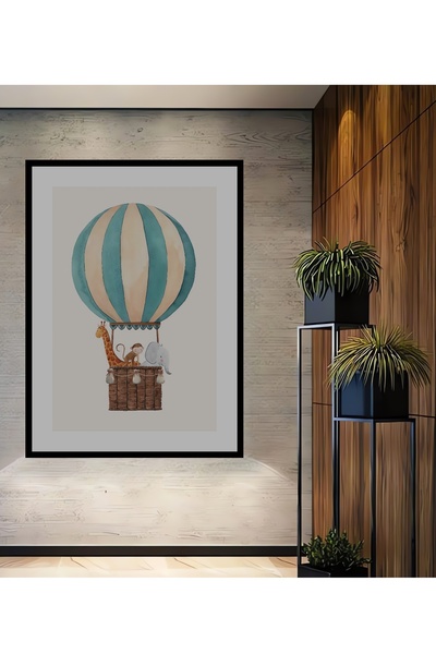 Teona Ahşap Tablou decorativ din lemn dreptunghiular cu aspect de cadru de safari cu balon cu aer cald