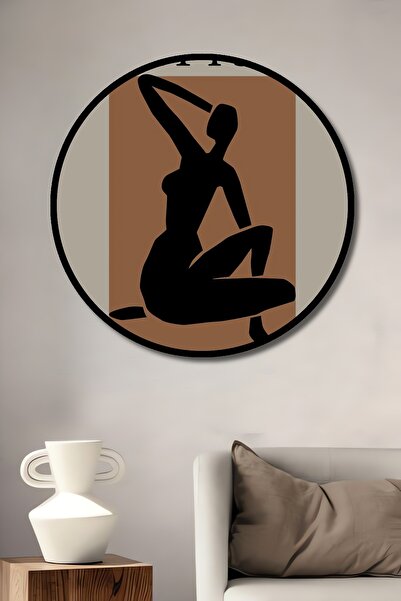 Teona Ahşap Tablou decorativ cu cadru rotund din lemn cu aspect Matisse Nu Bl...