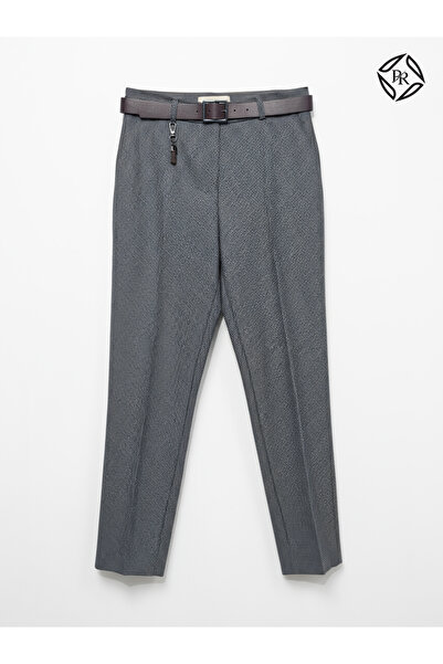 Acn Kadın Rahat Kalıp Kemerli Düz Kesim Kumaş Pantolon Ofis - Lacivert